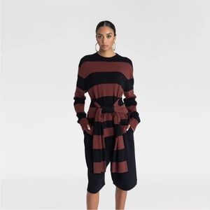 KBB by KAHLANA Women's 'The Wrap Sweater'- Burgundy/Black Striped XL